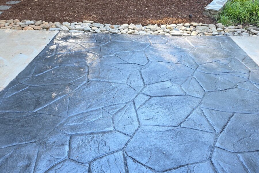 Stamped concrete patio with flagstone pattern in Arden, NC